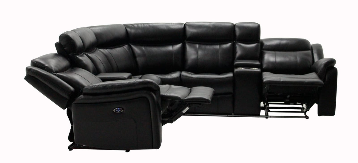 Living Room Black Faux Leather Curved Sectional Sofa with Blue LED Accent Lighting