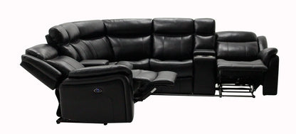 Living Room Black Faux Leather Curved Sectional Sofa with Blue LED Accent Lighting