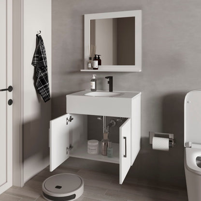 White Bathroom Vanity Set with Sink & Mirror