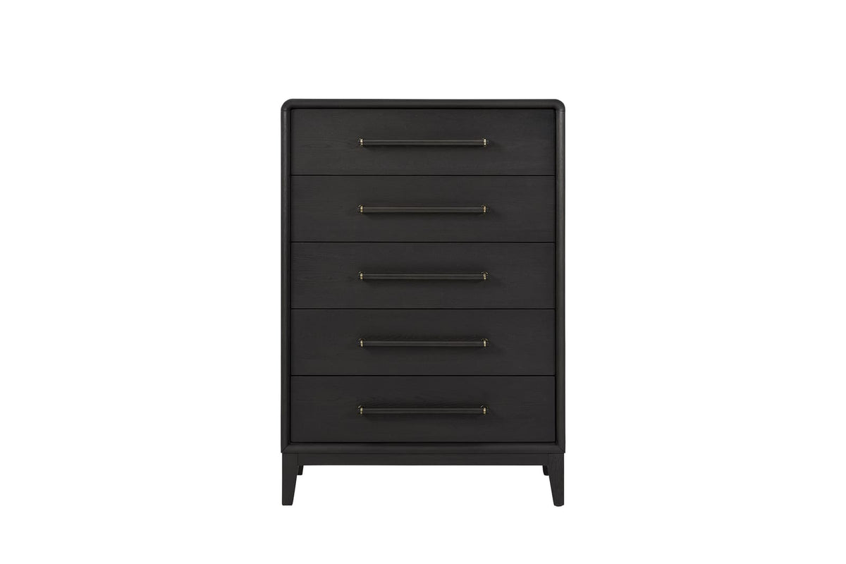 Black Solid Wood Chest with 5 Drawers for Bedroom Storage