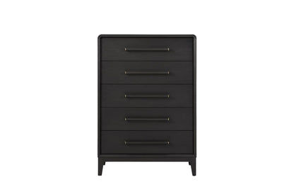 Black Solid Wood Chest with 5 Drawers for Bedroom Storage