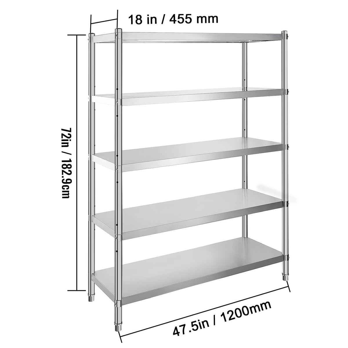 Stainless Steel Shelving Unit - 5 Tier Adjustable Storage Rack