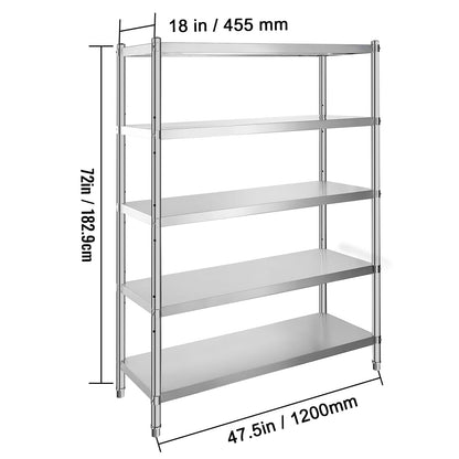 Stainless Steel Shelving Unit - 5 Tier Adjustable Storage Rack