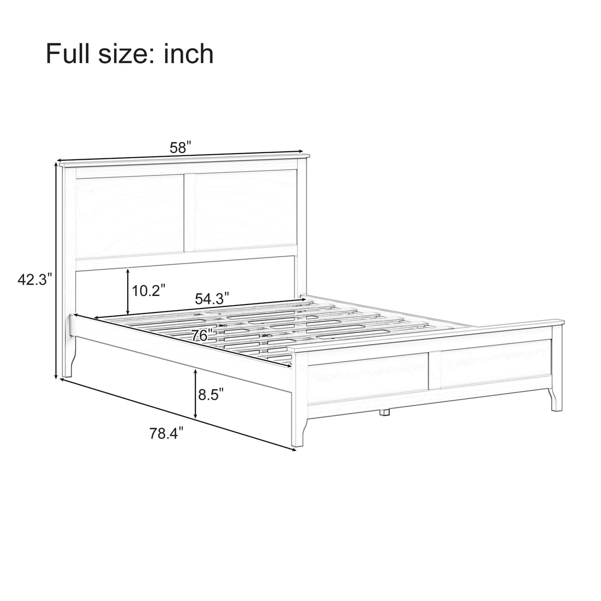 Modern White Solid Wood Full Platform Bed - No Box Spring Needed