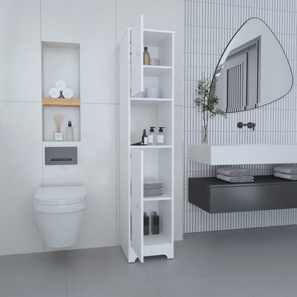 White 16" Linen Bedroom Cabinet with Shelves for Living Room