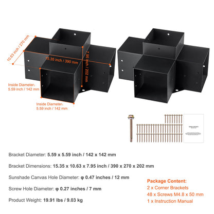 Heavy Duty Pergola Brackets 6x6 - Carbon Steel Corner Post Supports