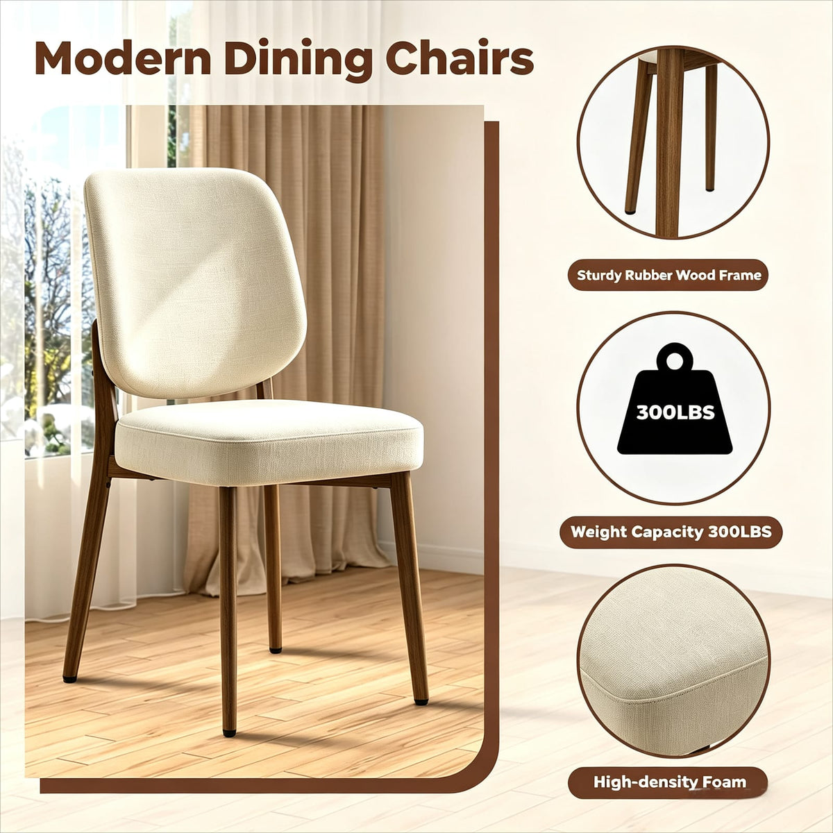 Oatmeal Plywood Dining Chairs Set of 2 for Modern Kitchen Storage