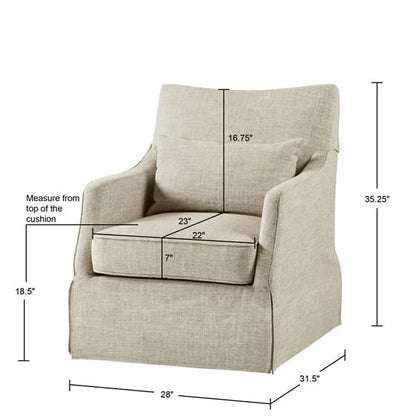 Skirted Swivel Chair Beige Wood - Comfortable Accent Chair