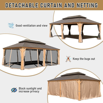 14x24ft Yellow Brown Aluminum Gazebo - Outdoor Patio Shade