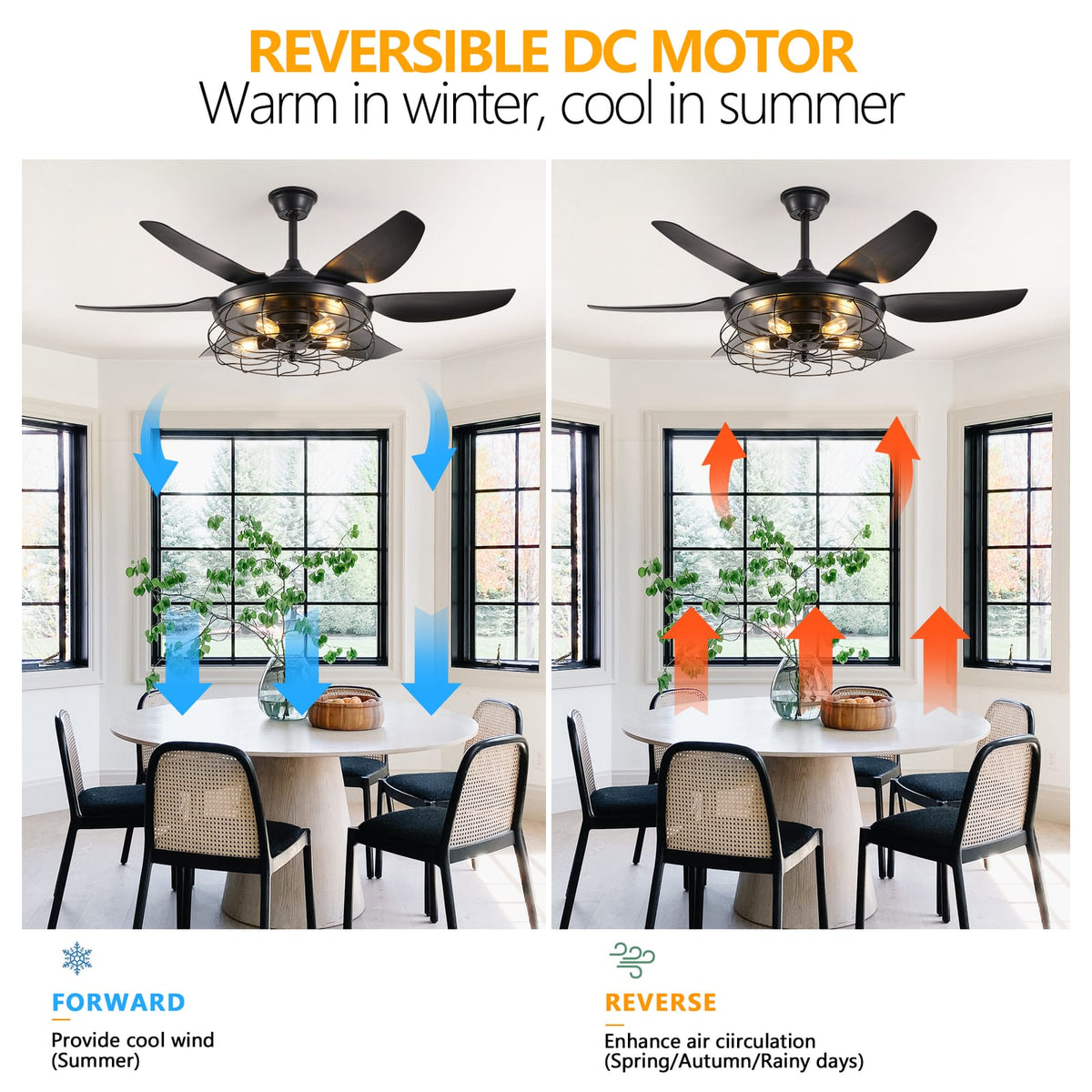 Black Iron Ceiling Fan with Light for Bedroom Decor and Guest Rooms