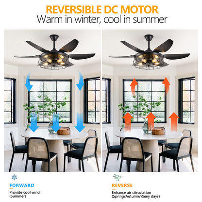 Black Iron Ceiling Fan with Light for Bedroom Decor and Guest Rooms