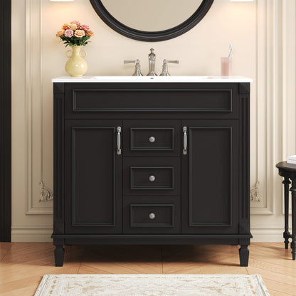 Black Ceramic Bathroom Vanity - 36" Storage Cabinet