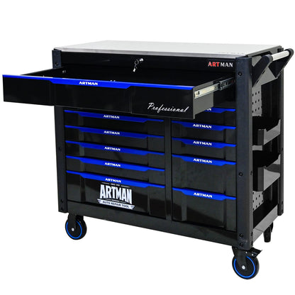 12-Layer Tool Trolley with Wheels - Black & Blue Steel