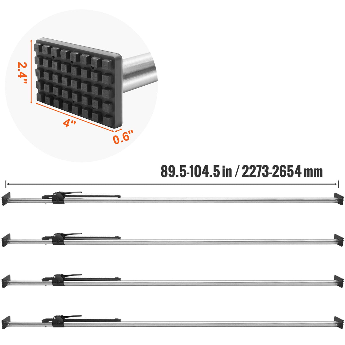 Heavy-Duty Ratcheting Cargo Bar - 89" to 104", Black Metal