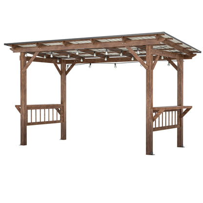 13' x 6.5' Wooden Pergola Grill Gazebo - Brown