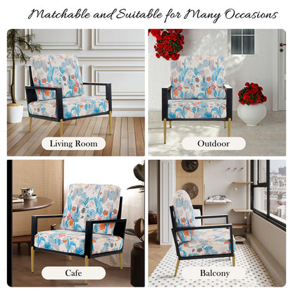 Antique Blue Velvet Accent Chair - Reading Chair for Living Room Bedroom