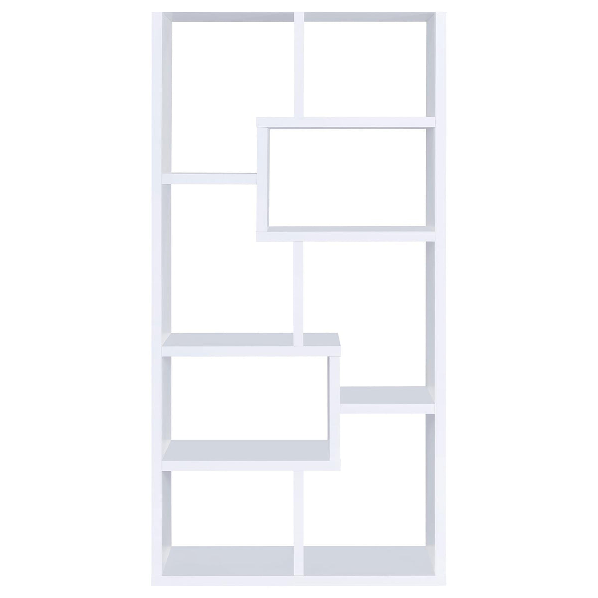 8 Shelf White Geometric Bookcase - Office Storage for Living Room