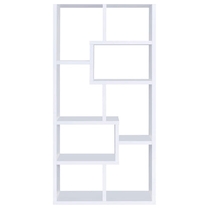 8 Shelf White Geometric Bookcase - Office Storage for Living Room