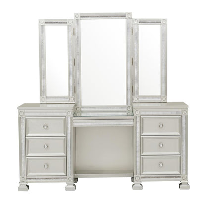 Traditional Creamy White Vanity with 5 Drawers and LED Lighting for Bedroom