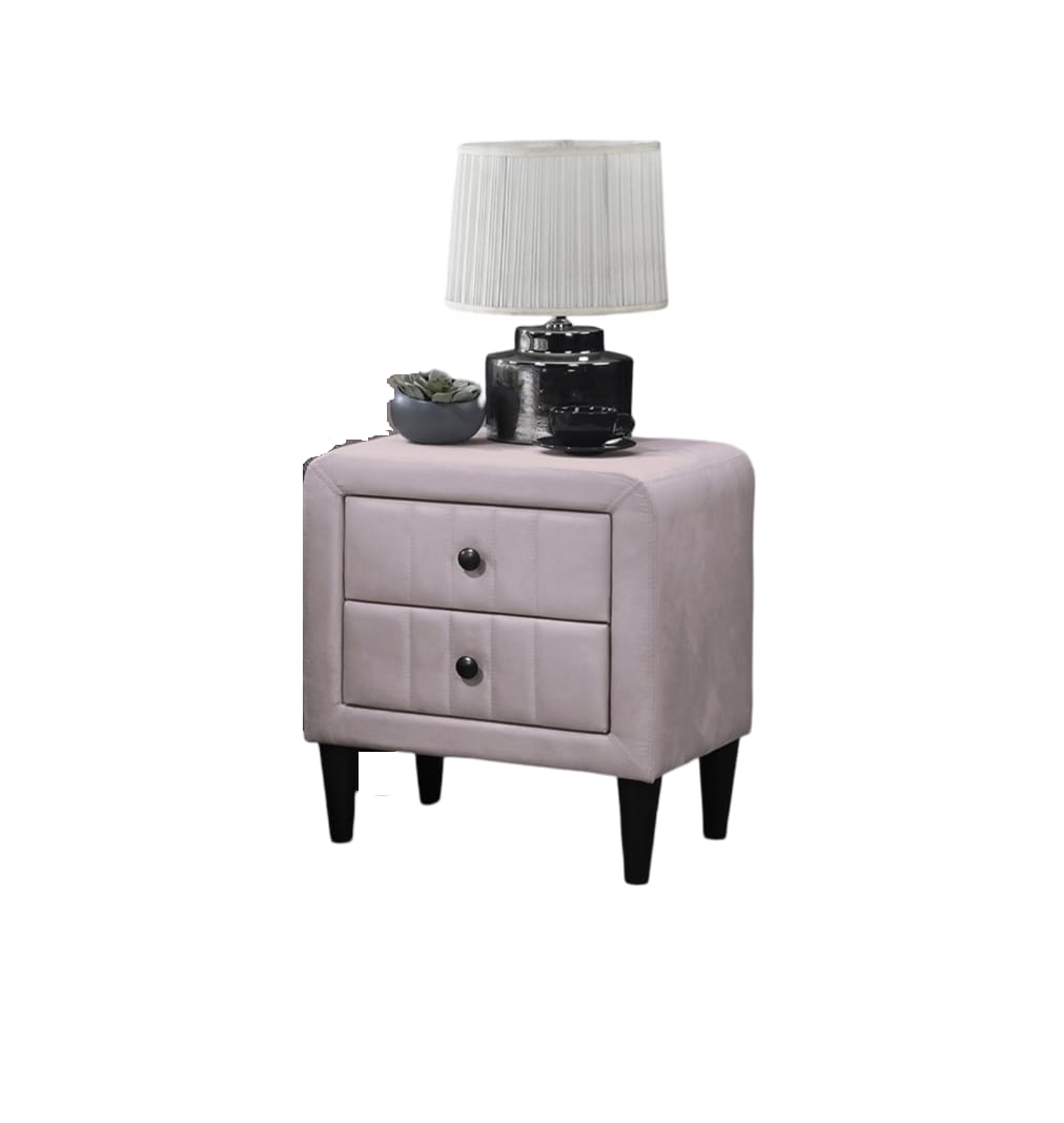 Light Pink Velvet 2-Drawer Nightstand for Glam Bedroom Storage