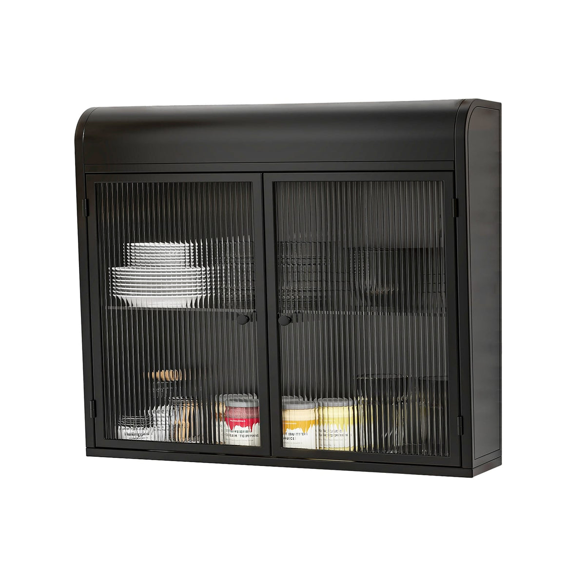 Antique Black 2-Door Wall Mounted Bathroom Cabinet with Glass Doors