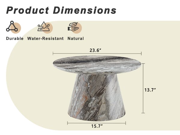 Grey Round MDF Dining Table 23.6in Diameter for Kitchen Storage