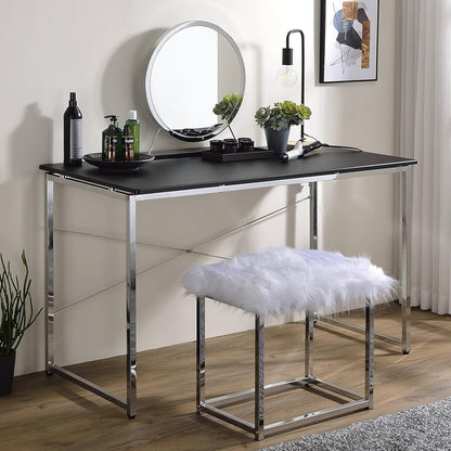 Modern Rectangular Writing Desk with Chrome Metal Frame for Home Office