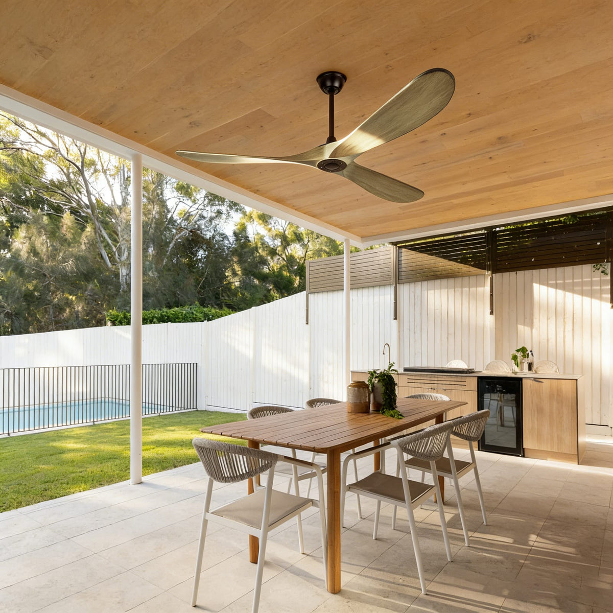 72 Inch Ash Brown Ceiling Fan with Wood Blades - Remote Control