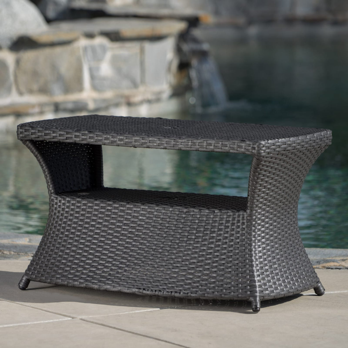 Grey Rattan Side Table for Garden Patio Seating