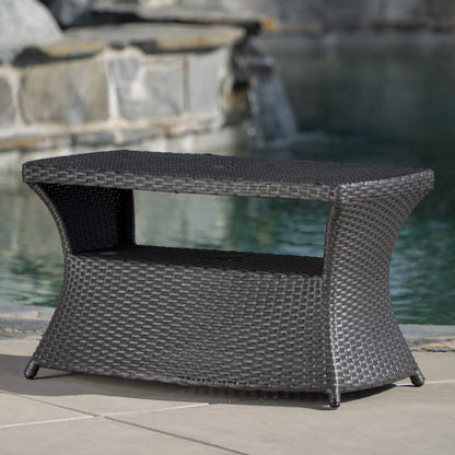 Grey Rattan Side Table for Garden Patio Seating