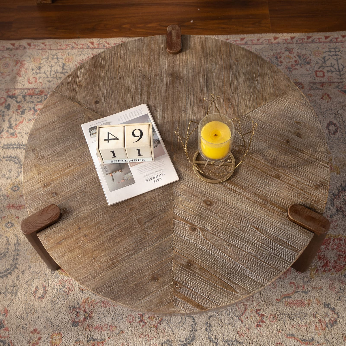 36.61" Round Natural Wood Coffee Table - Rustic Round Table for Living Room