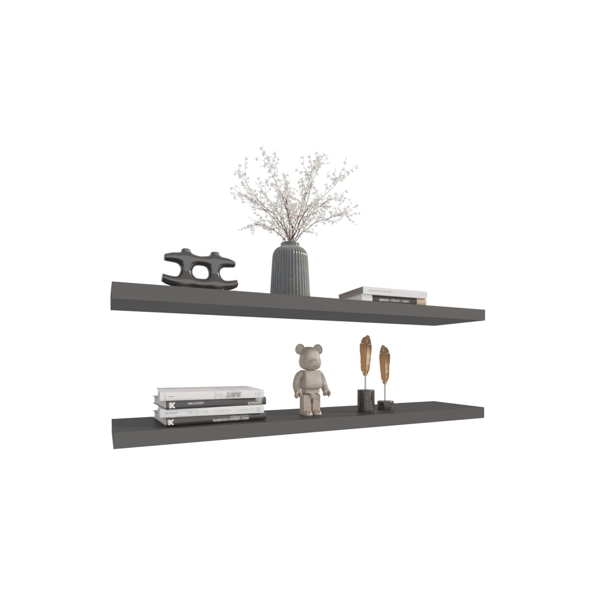 Grey Floating Shelves - 2 Shelf Display Unit for Living Room