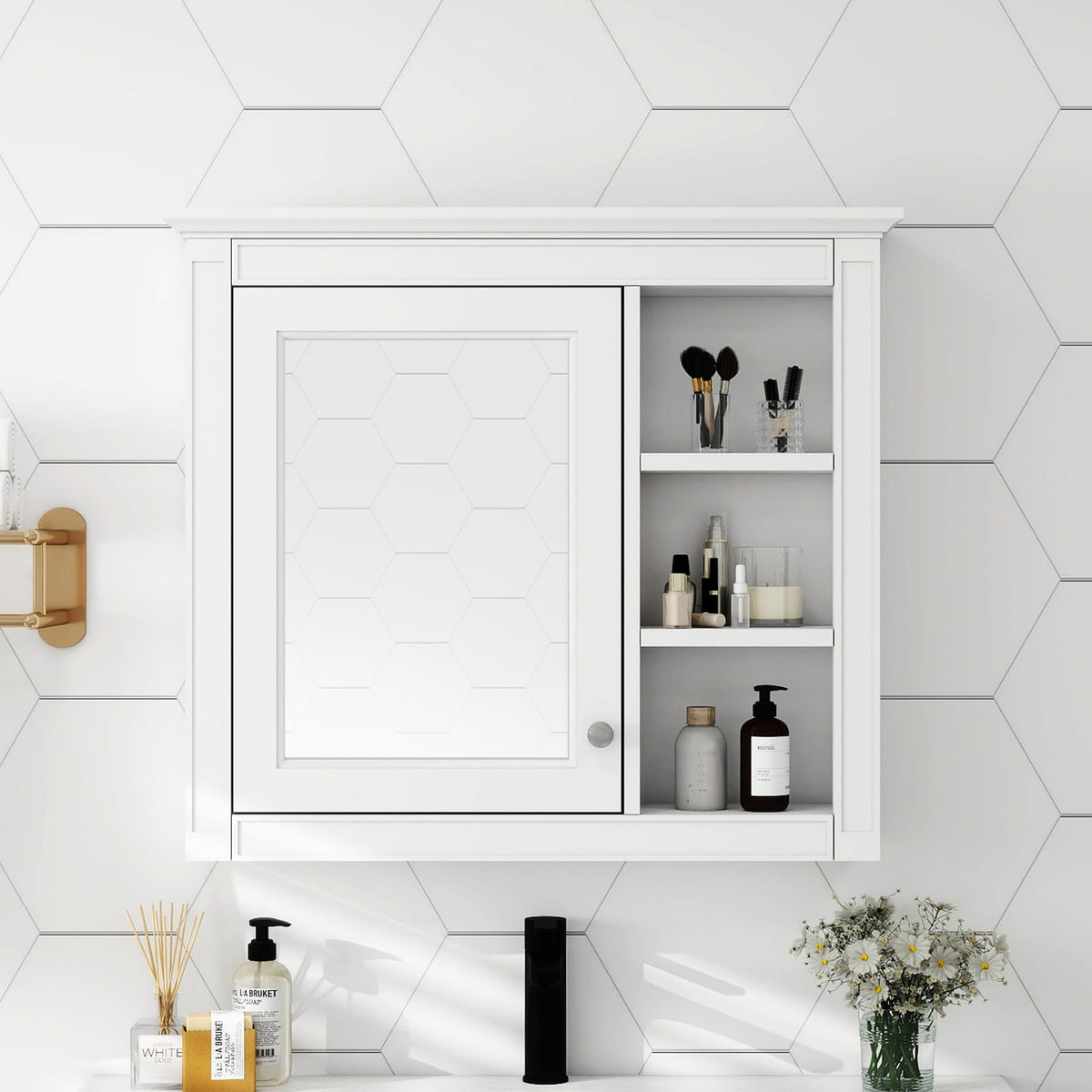 30'' Wall Mounted Bathroom Medicine Cabinet with Mirror - White