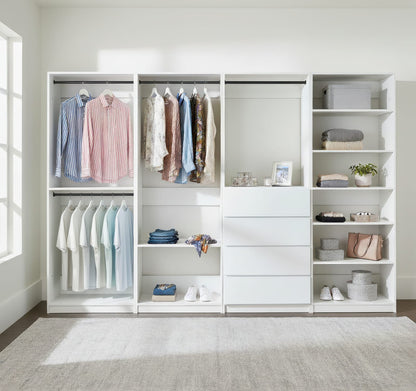 White Wood Walk-In Closet System - 5 Modular Units for Bedroom