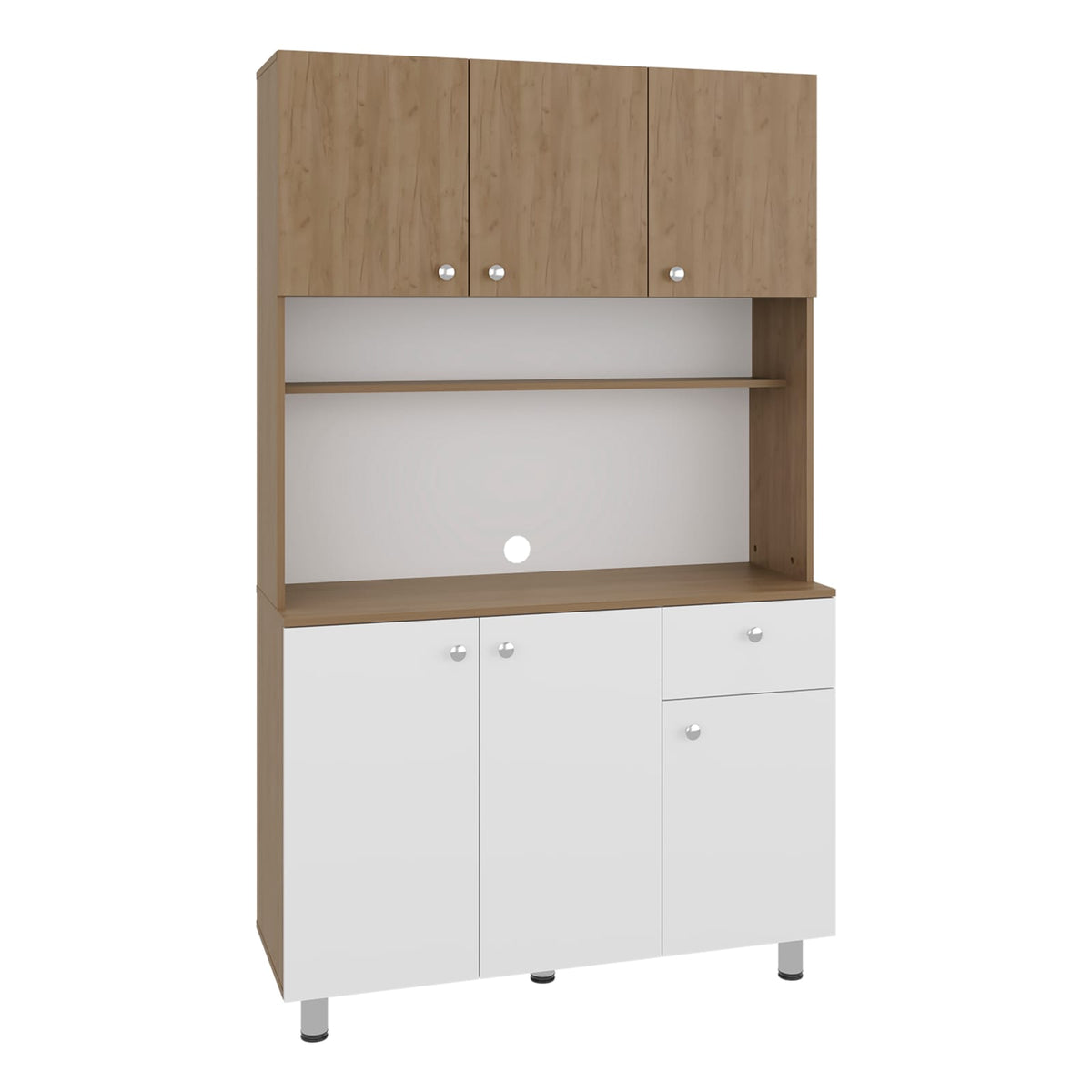 White Engineered Wood Kitchen Storage Cabinet with Ample Shelves