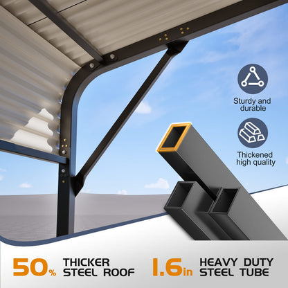 20x20 Ft Black Metal Carport for Garden or Poolside Use