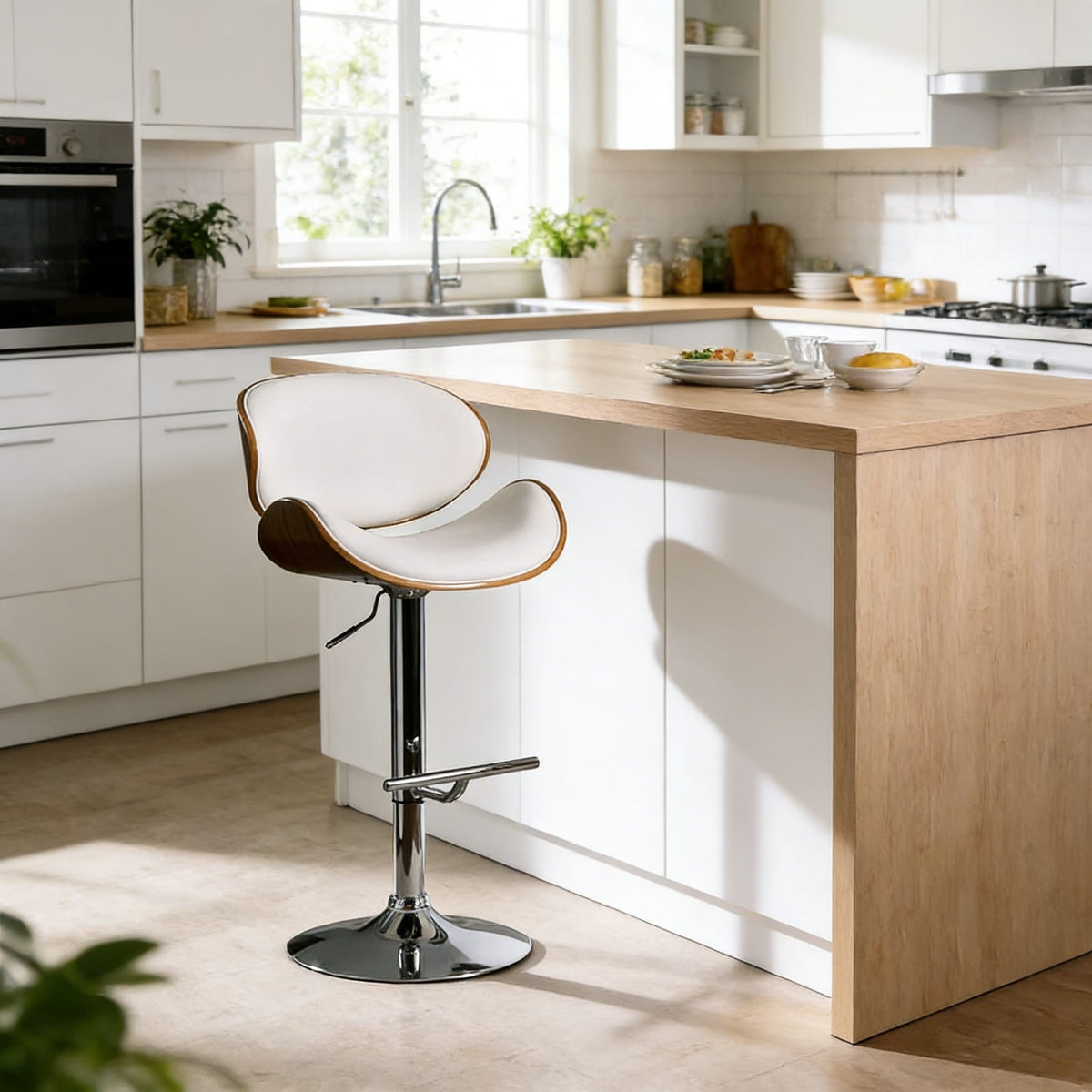 White Metal Bar Stool - 36" to 44" Height for Living Room