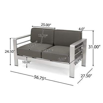 Khaki Aluminum Patio Loveseat for Garden and Poolside Seating