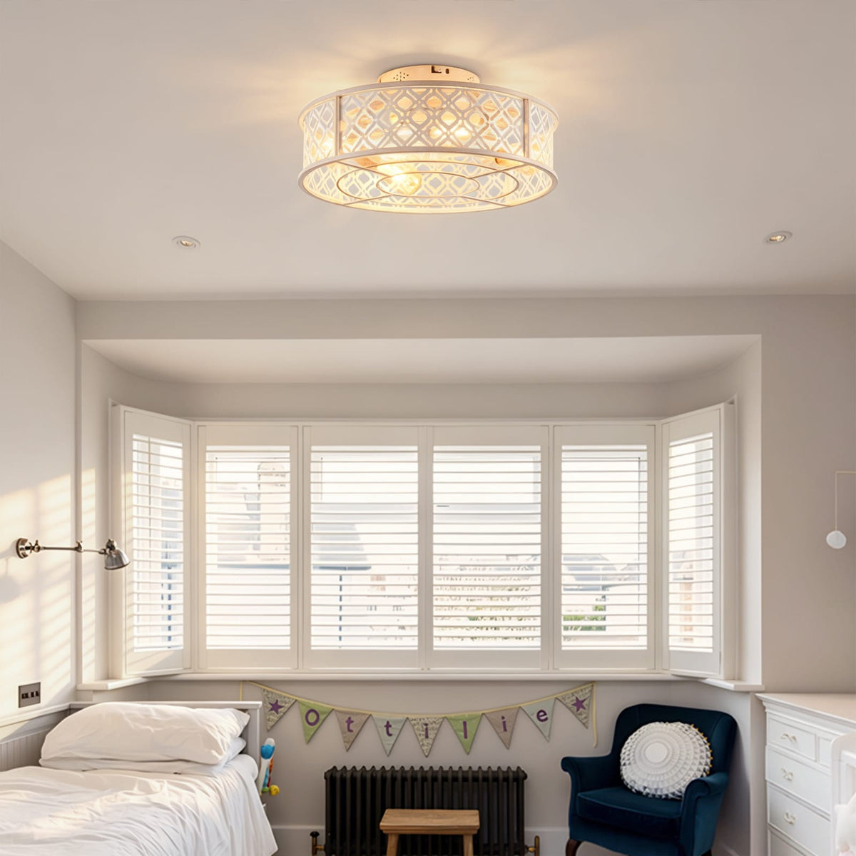 Retro White Ceiling Fan with Lights - 20 Inch Farmhouse Style