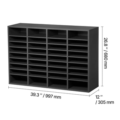 36 Compartment Gray Literature Organizer - Adjustable Shelves for Living Room