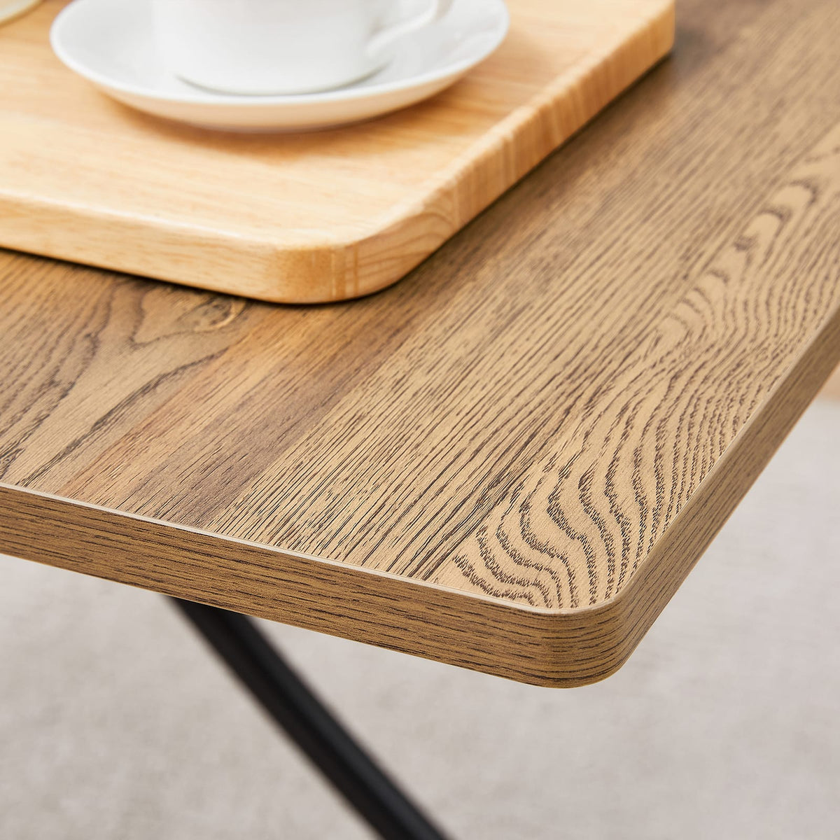 Adjustable Lift Table - Black & Natural Wood MDF for Living Room