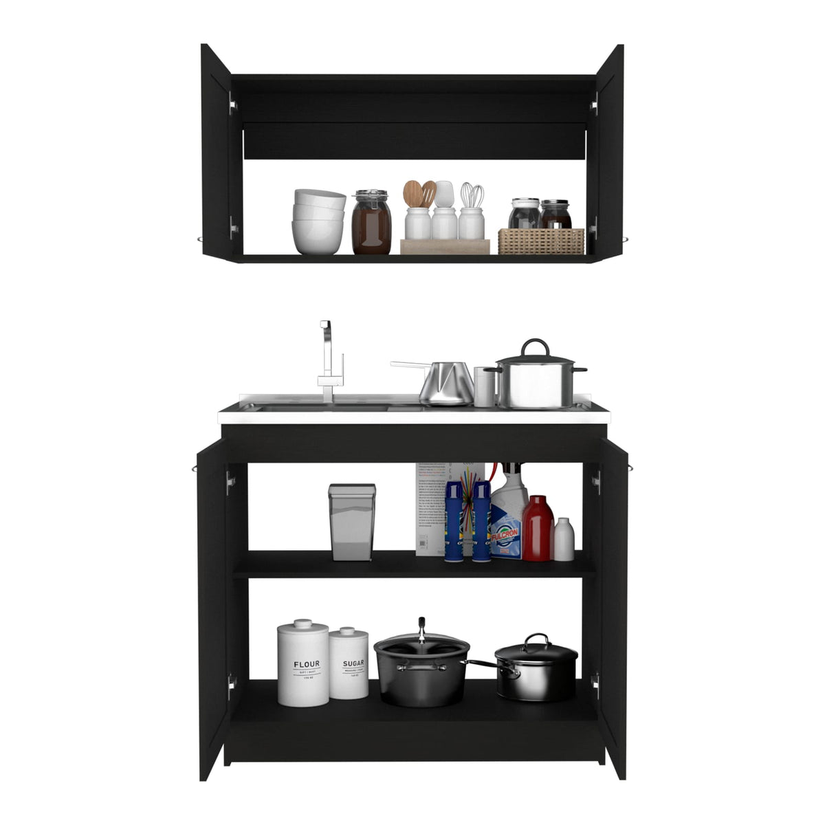 Black Cabinet Set - 2-Part Storage Solution