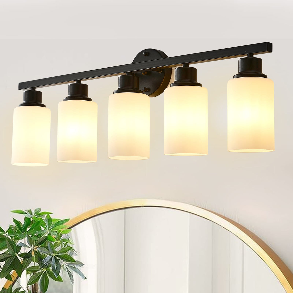 5-Light Matte Black Wall Lamps with White Glass Shades (No Bulbs) Sconce Lighting