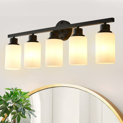 5-Light Matte Black Wall Lamps with White Glass Shades (No Bulbs) Sconce Lighting