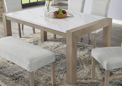 Parson Style Dining Table in Light Oak with White Marble Top