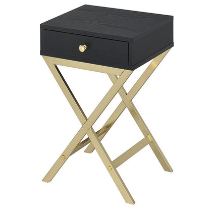 Black and Gold Accent Table - 1 Drawer Rectangular