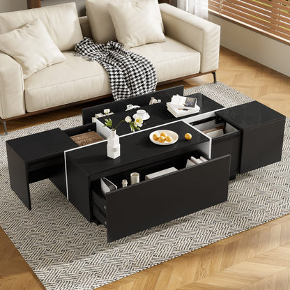 Black MDF Coffee Table with Storage Drawers for Living Room