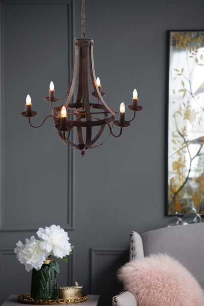 6-Light Metal Chandelier - Black Iron, Adjustable Chain