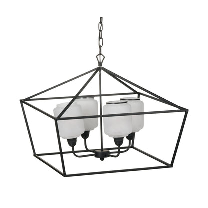 26" Iron and Glass Chandelier - Sleek Industrial Lighting