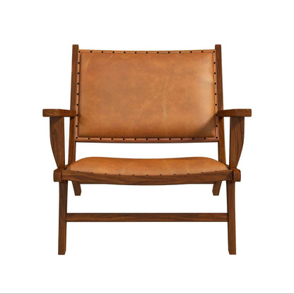 Tan Leather Mid-Century Arm Chair - 28"W x 26"D x 25"H